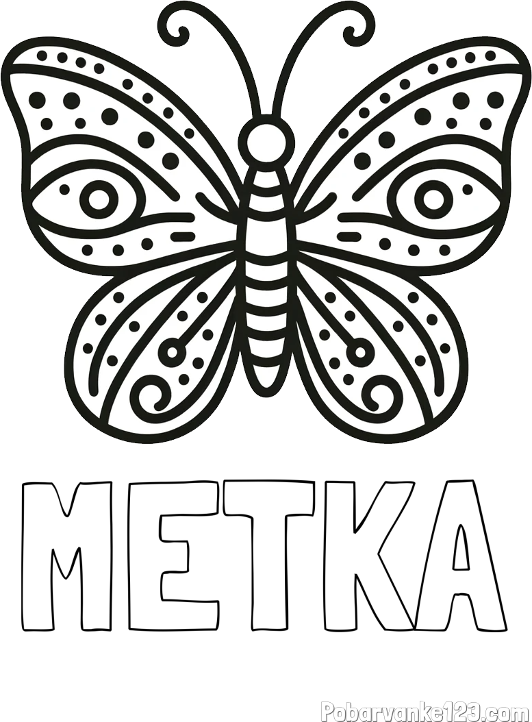 Pobarvanka imena METKA in preprosta pobarvanka metulja