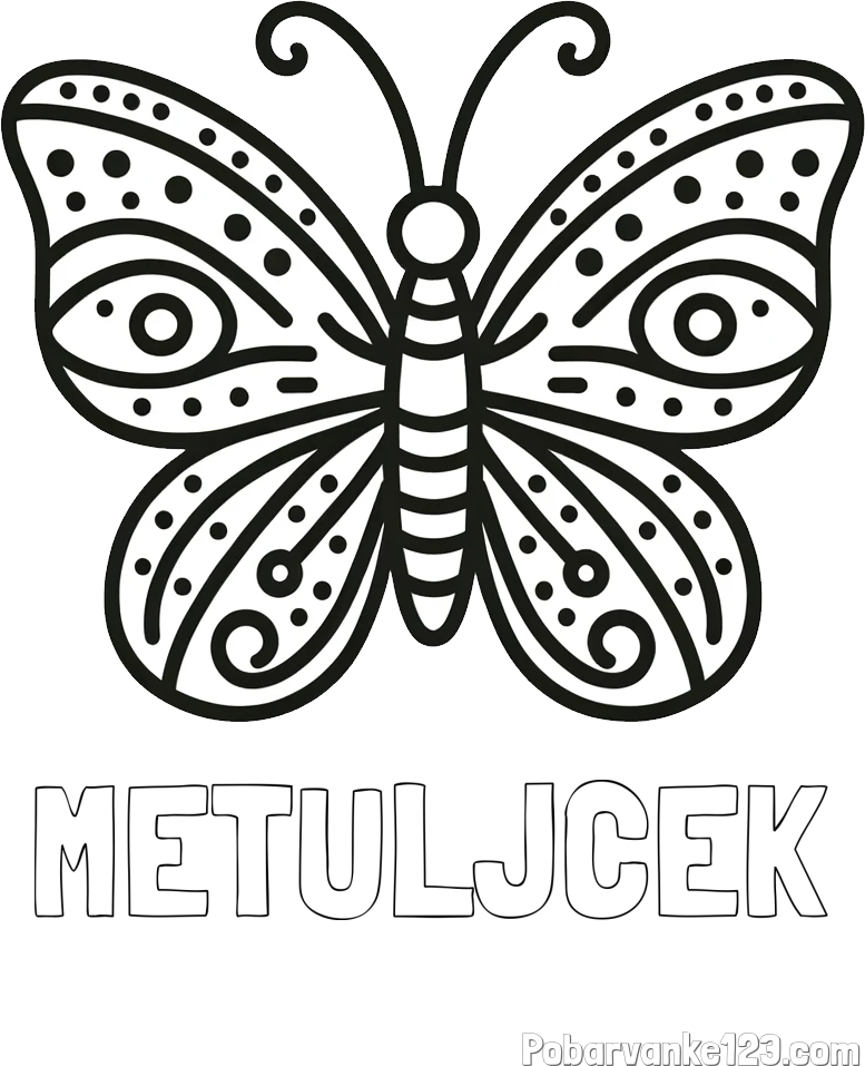 Pobarvanka imena METULJČEK in preprosta pobarvanka metulja