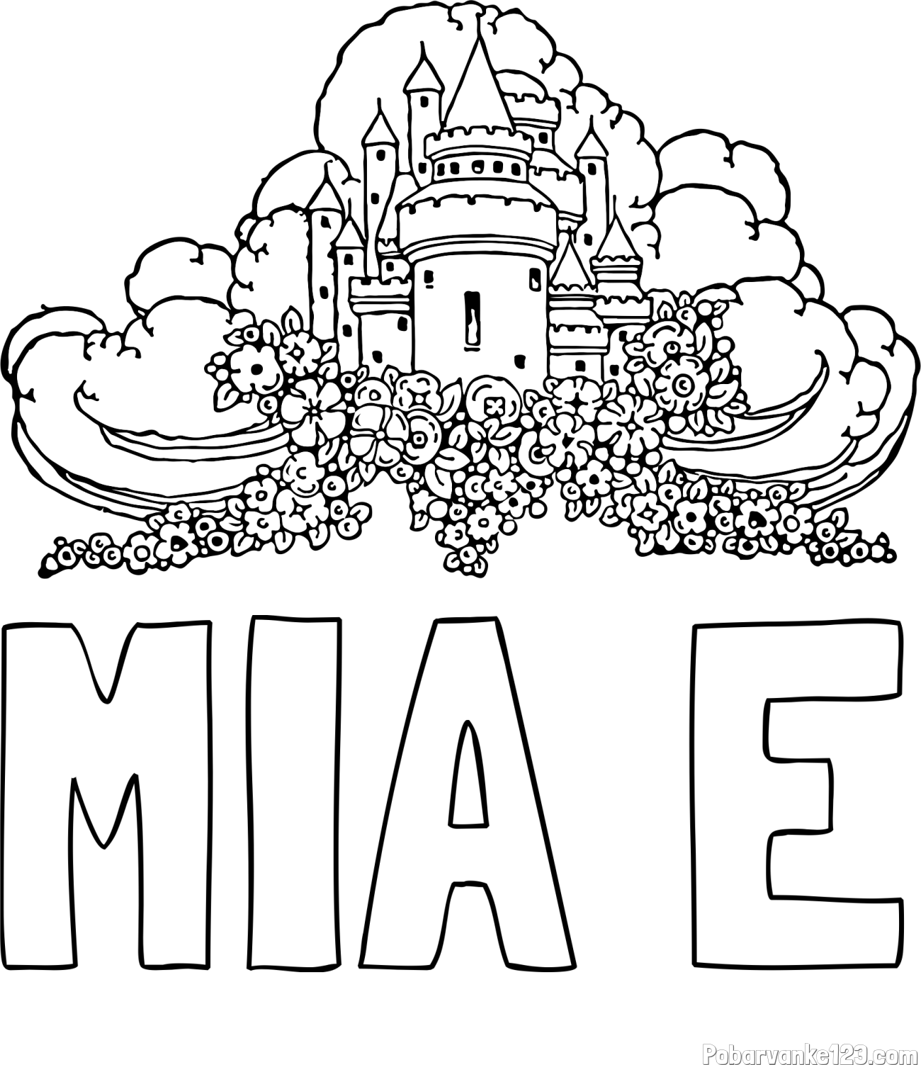 Pobarvanka imena MIA E in pobarvanka nebeškega gradu