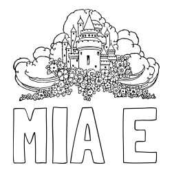 Online izdelana pobarvanka - Pobarvanka imena MIA E in pobarvanka nebeškega gradu