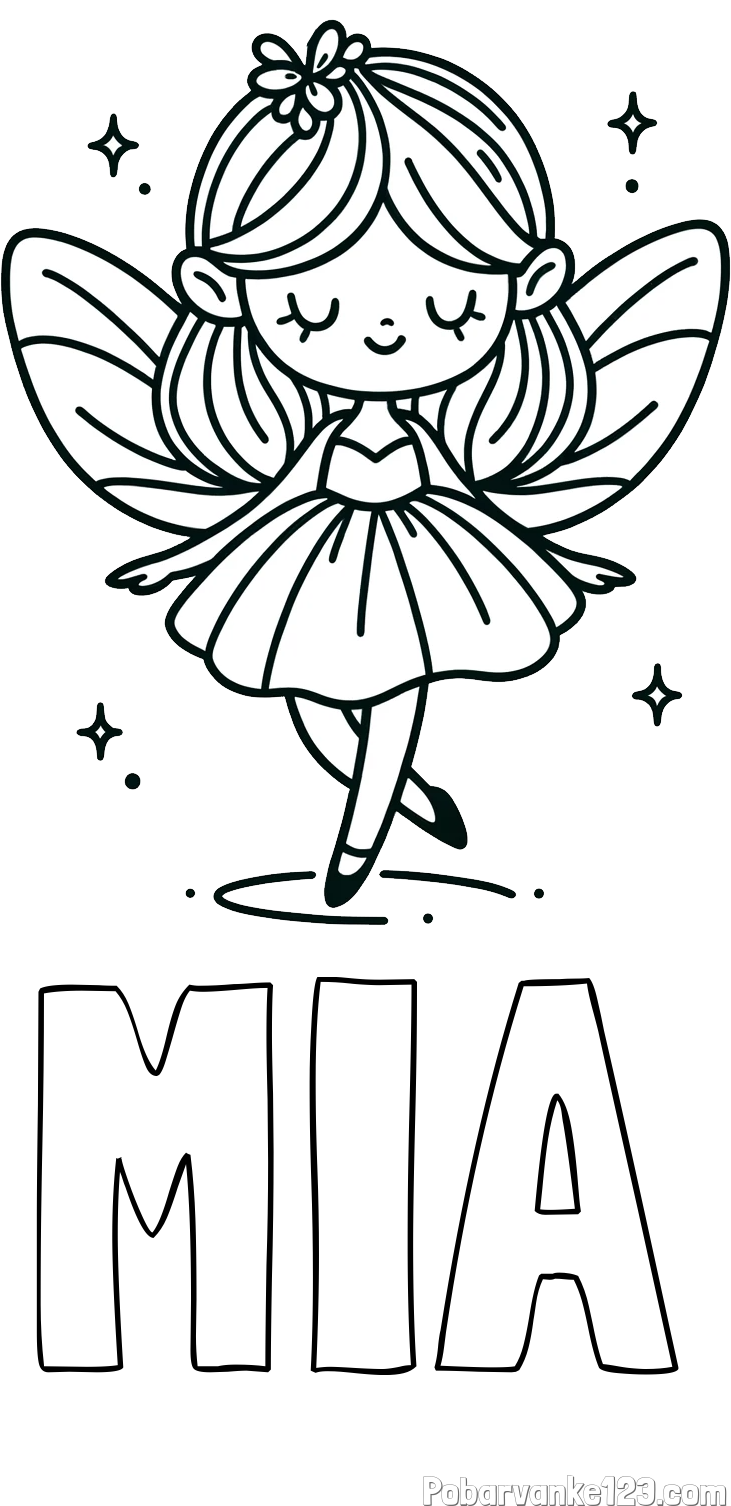 Pobarvanka imena MIA in enostavna pobarvanka čarobne vile