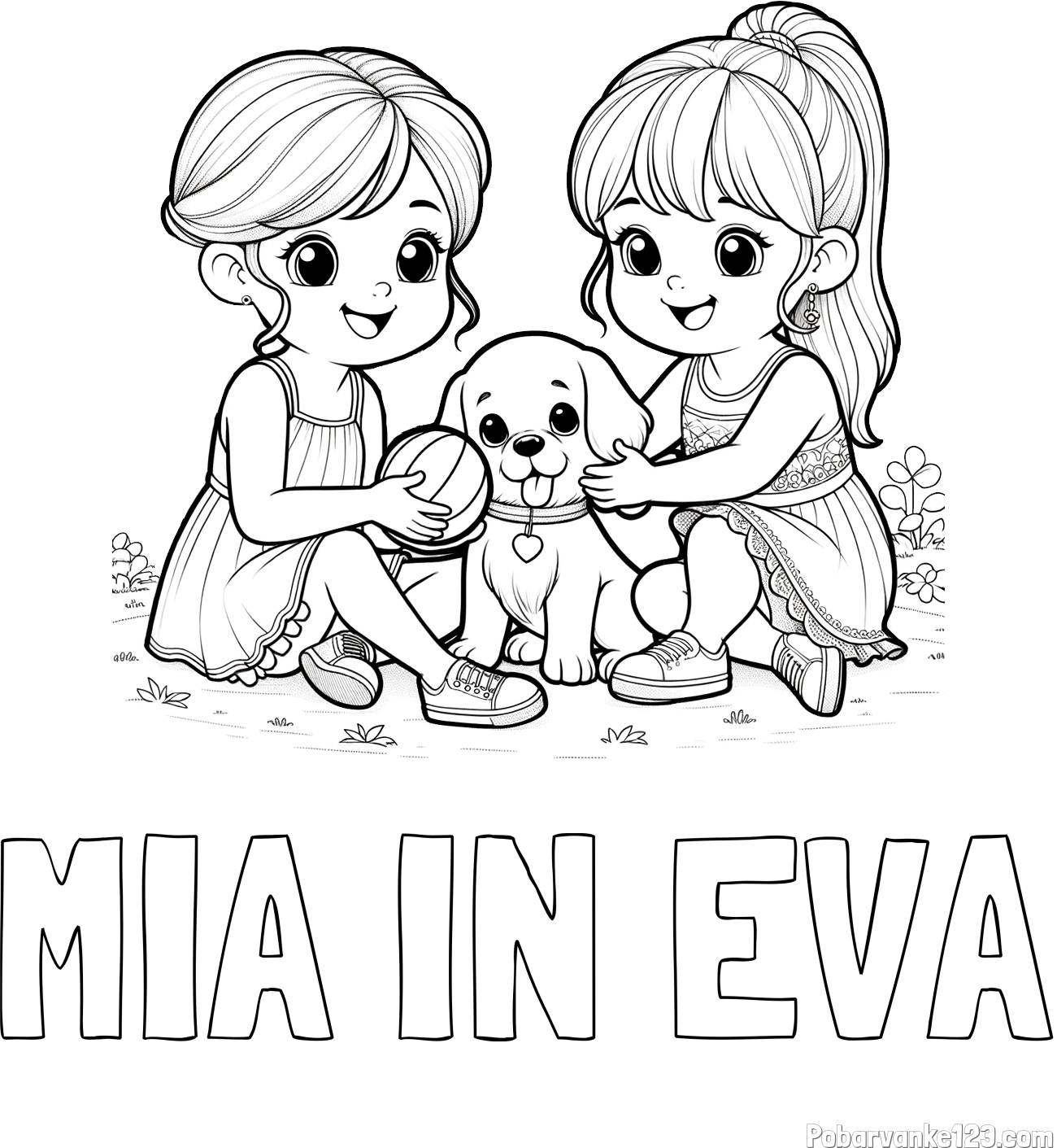 Pobarvanka imena MIA IN EVA in pobarvanka prijateljic s kužkom