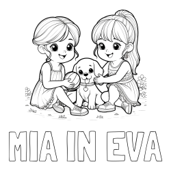 Online izdelana pobarvanka - Pobarvanka imena MIA IN EVA in pobarvanka prijateljic s kužkom