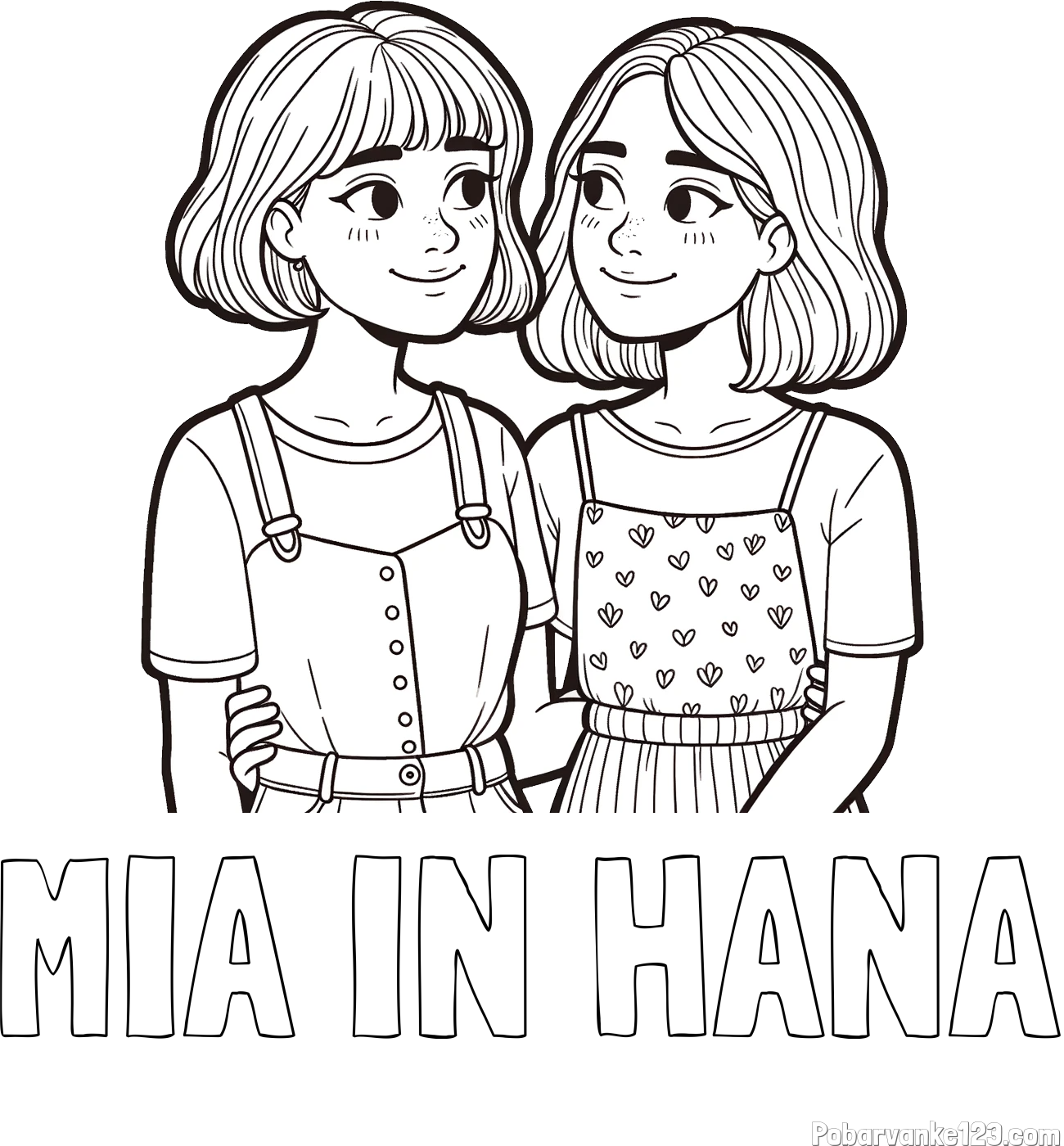 Pobarvanka imena MIA IN HANA in pobarvanka dveh najboljših prijateljic