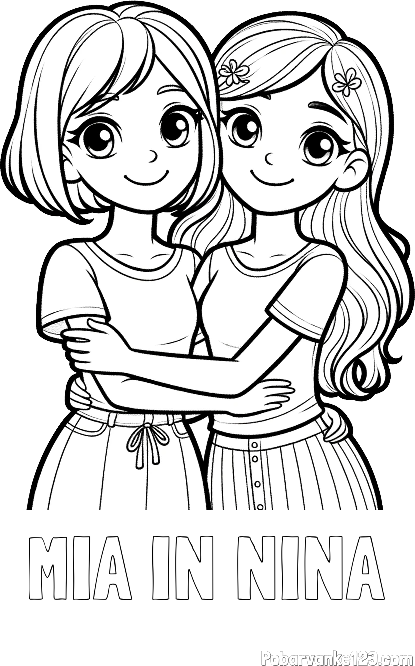 Pobarvanka imena MIA IN NINA in pobarvanka ljubkih prijateljic