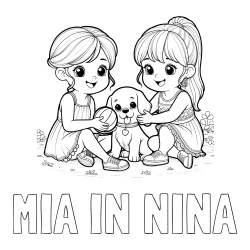 Online izdelana pobarvanka - Pobarvanka imena MIA IN NINA in pobarvanka prijateljic s kužkom