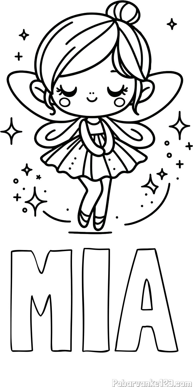 Pobarvanka imena MIA in otroška pobarvanka čarobne vile