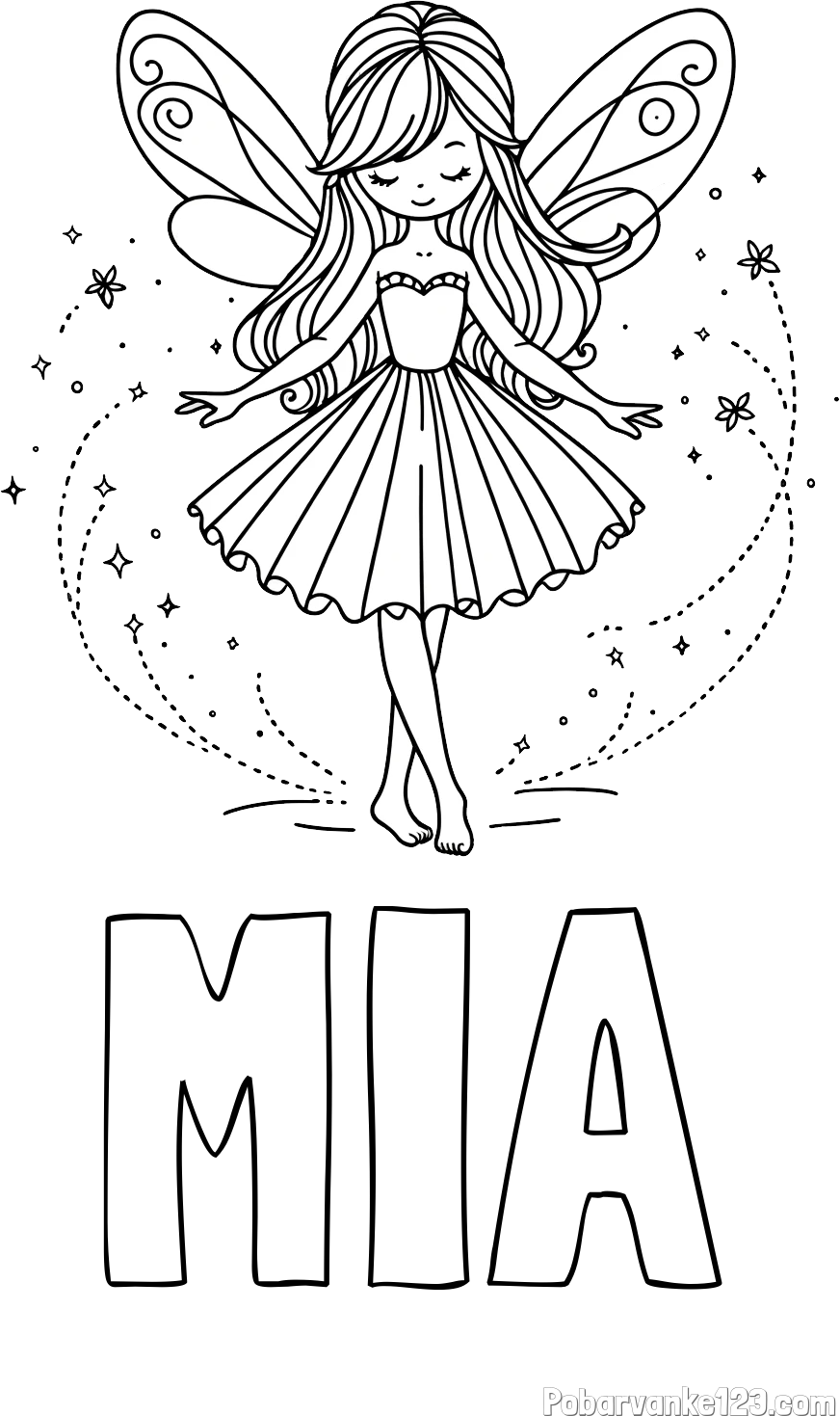 Pobarvanka imena MIA in pobarvanka ljubke čarobne vile