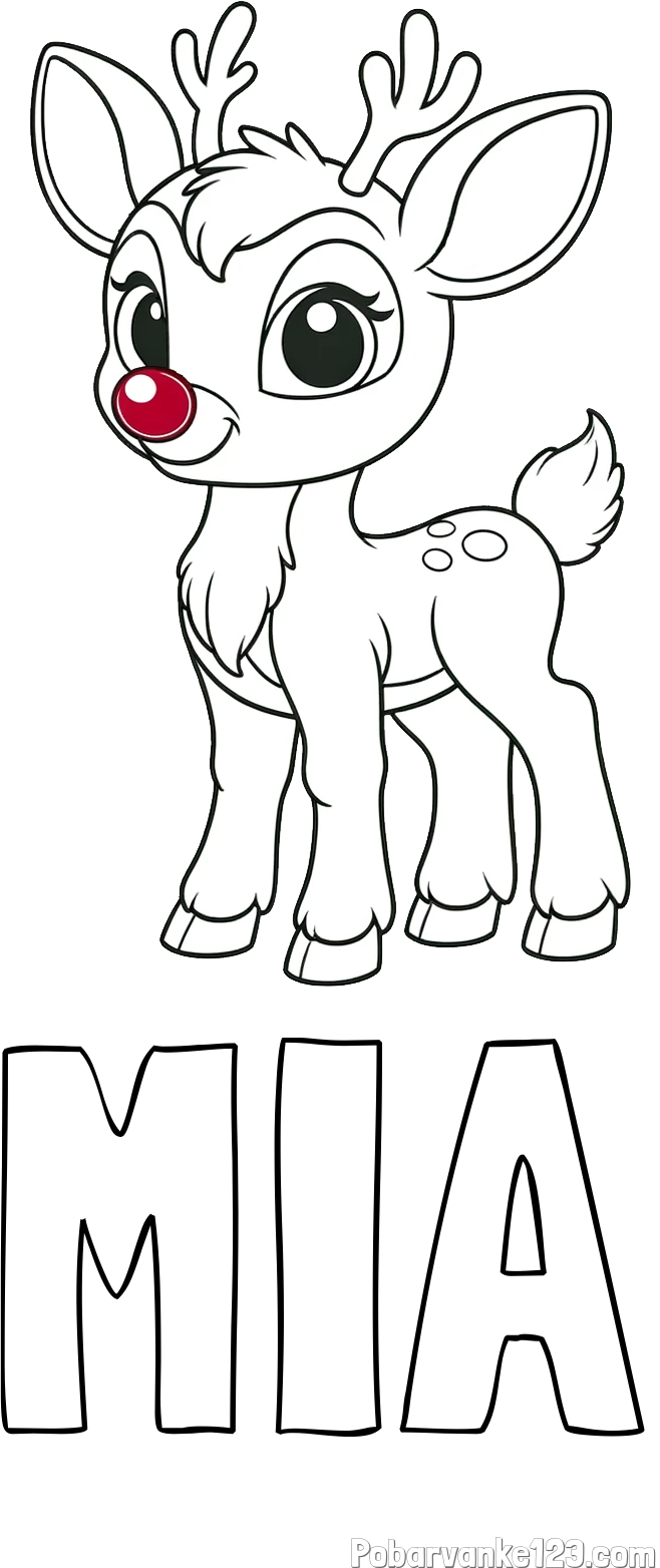 Pobarvanka imena MIA in pobarvanka nasmejanega jelenčka Rudolfa