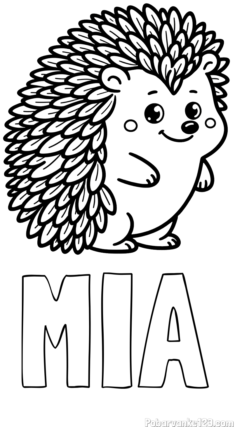Pobarvanka imena MIA in pobarvanka prisrčnega ježka