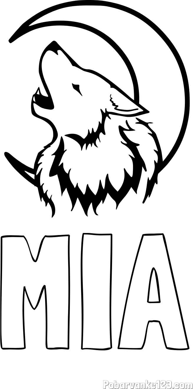Pobarvanka imena MIA in pobarvanka volk in lune