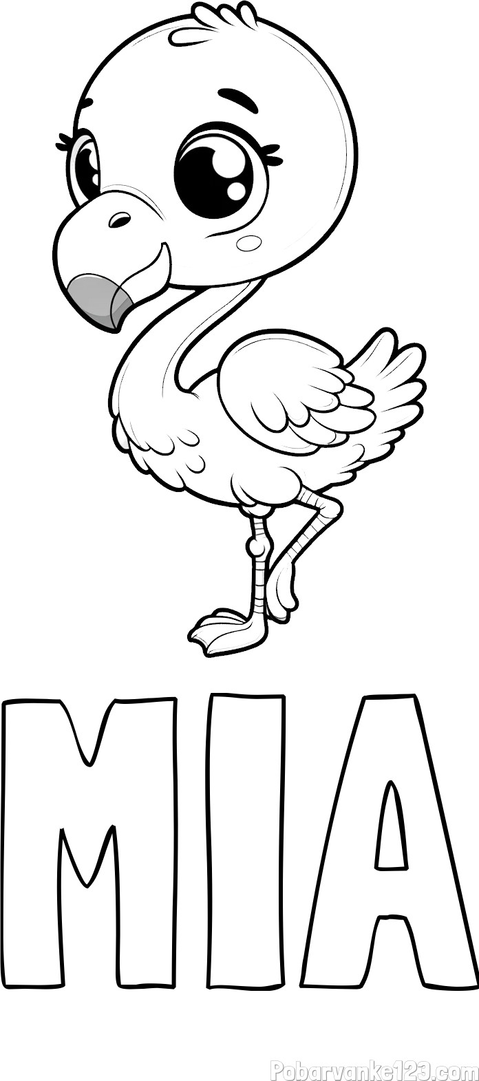 Pobarvanka imena MIA ter ljubkega flaminga