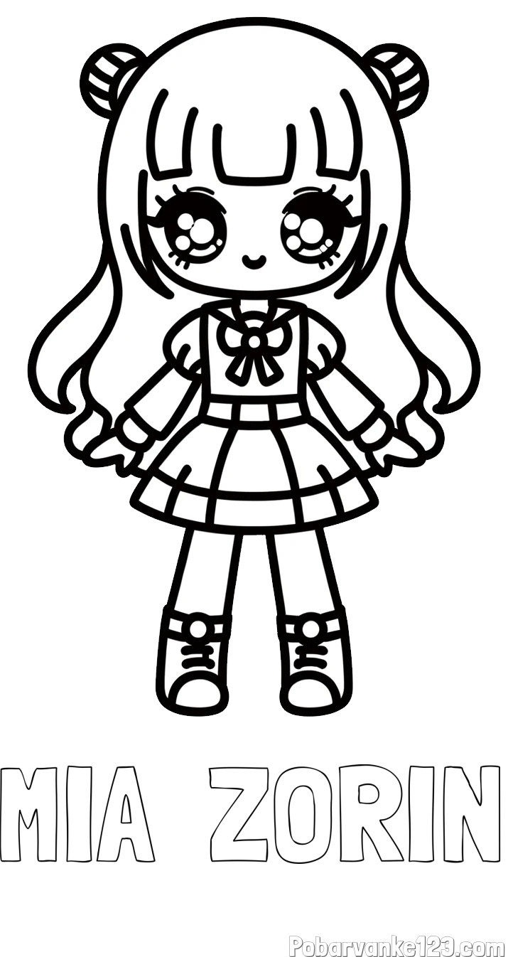 Pobarvanka imena MIA  ZORIN in otroška pobarvanka punčke v anime slogu