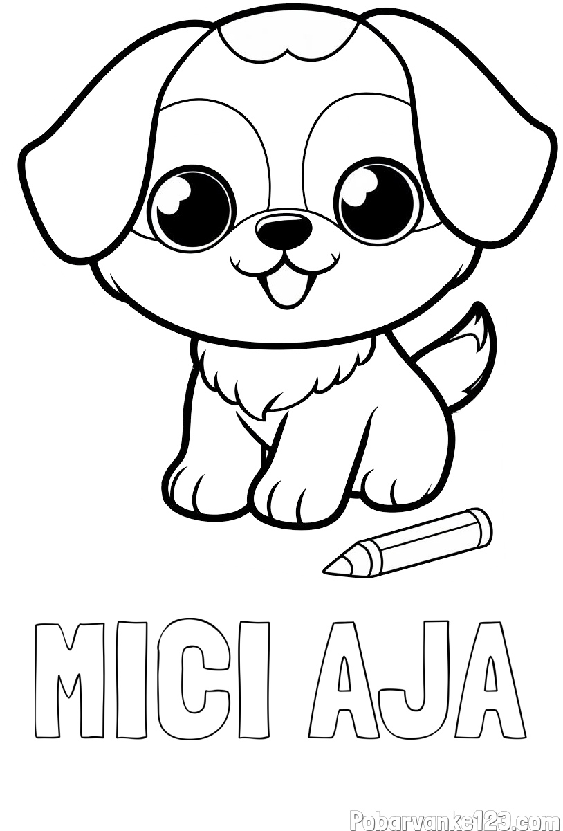 Pobarvanka imena MICI AJA in pobarvanka prikupnega kužka