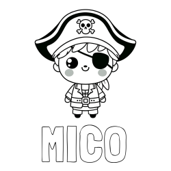 Online izdelana pobarvanka - Pobarvanka imena MIČO in pobarvanka ljubkega gusarja