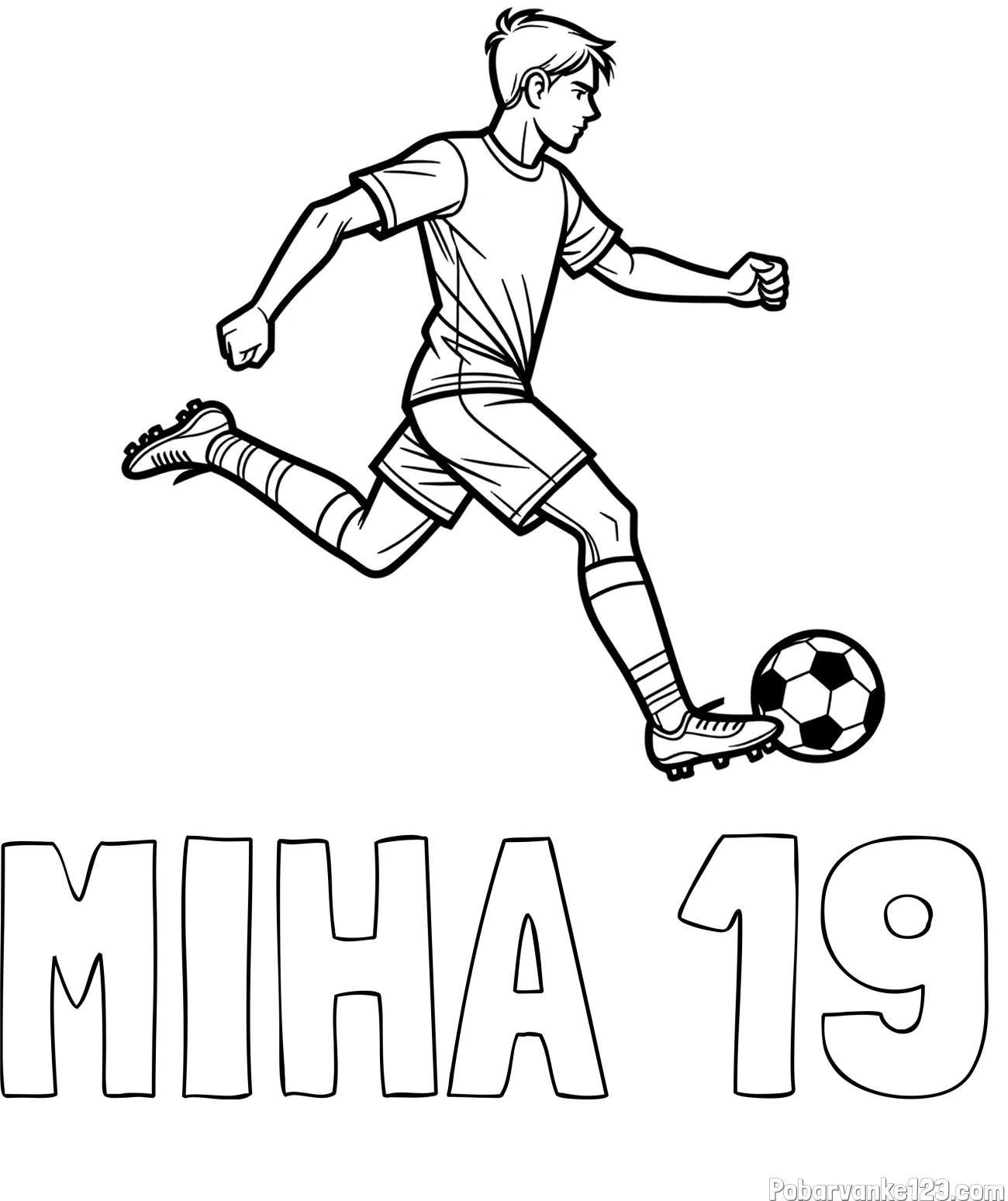 Pobarvanka imena MIHA 19 in pobarvanka nogometaša v napadu