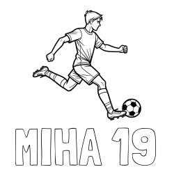 Online izdelana pobarvanka - Pobarvanka imena MIHA 19 in pobarvanka nogometaša v napadu
