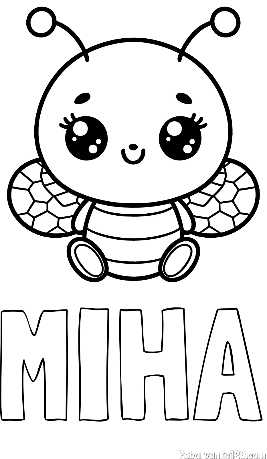 Pobarvanka imena MIHA in otroška pobarvanka ljubke čebele