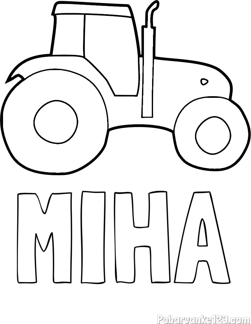 Pobarvanka imena MIHA in otroška pobarvanka traktorja