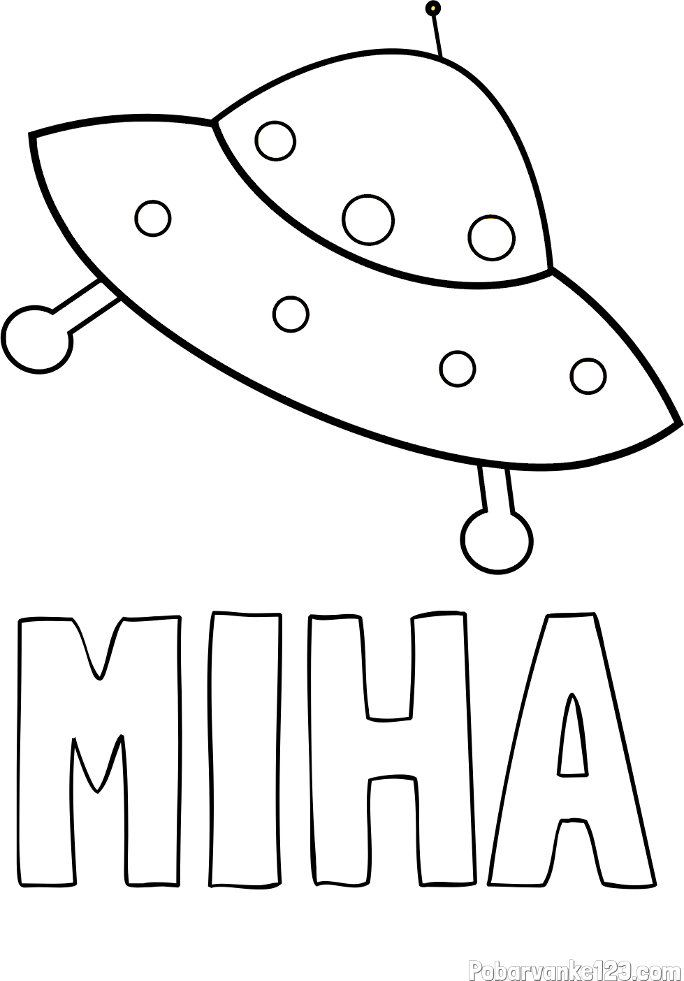 Pobarvanka imena MIHA in otroška pobarvanka vesoljskega plovila