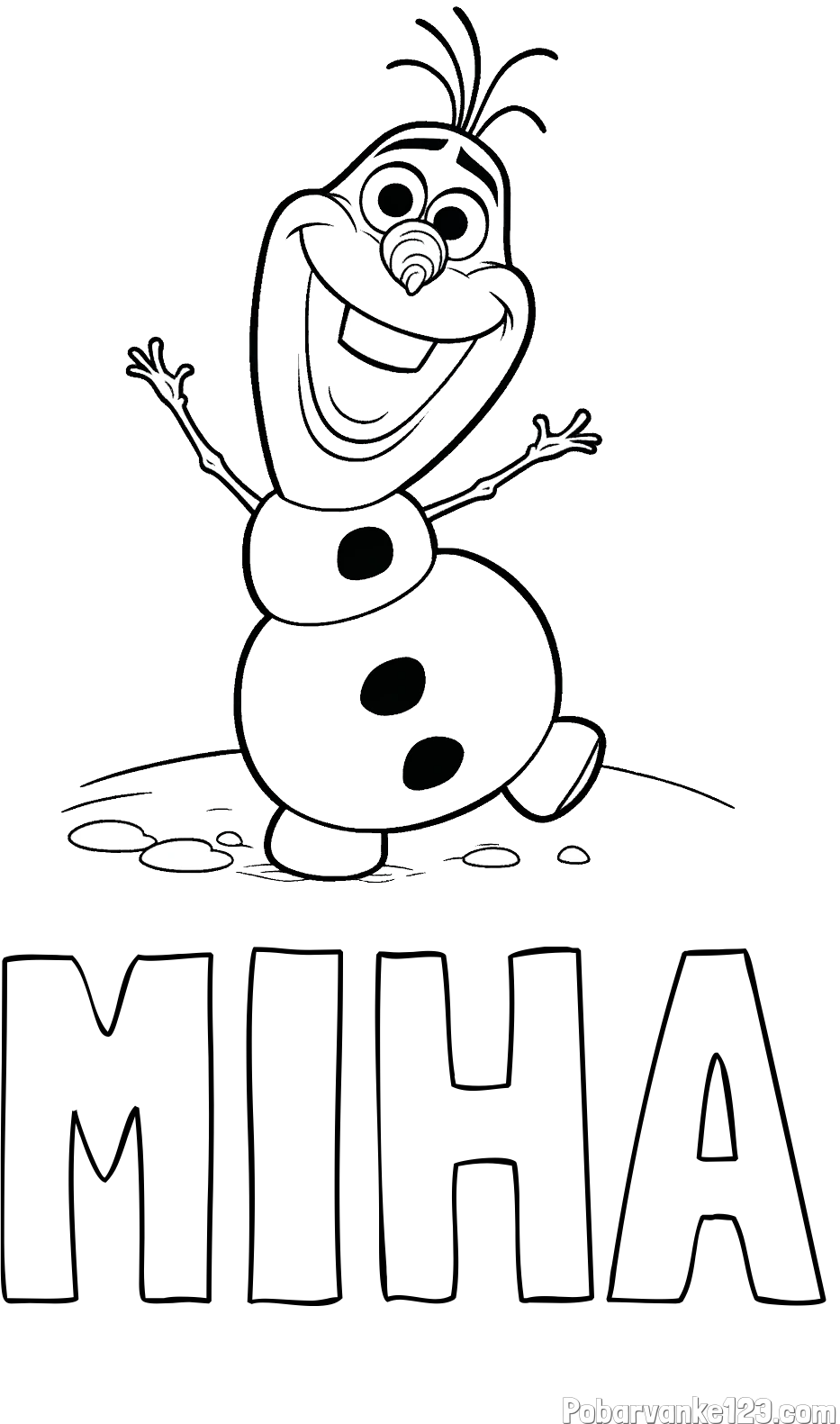 Pobarvanka imena MIHA in pobarvaka lubkega snežaka Olaf