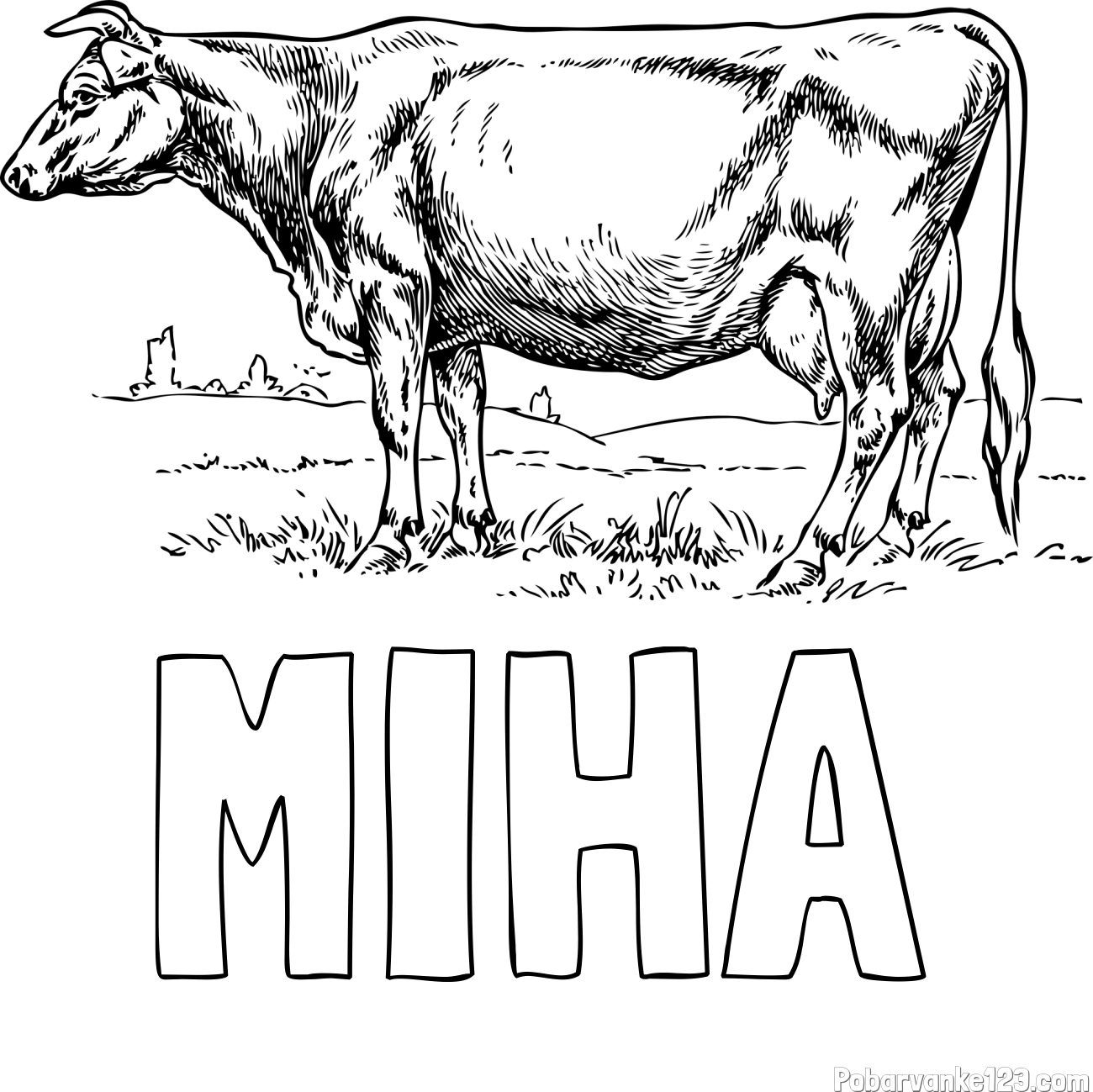 Pobarvanka imena MIHA in pobarvanka krave na paši
