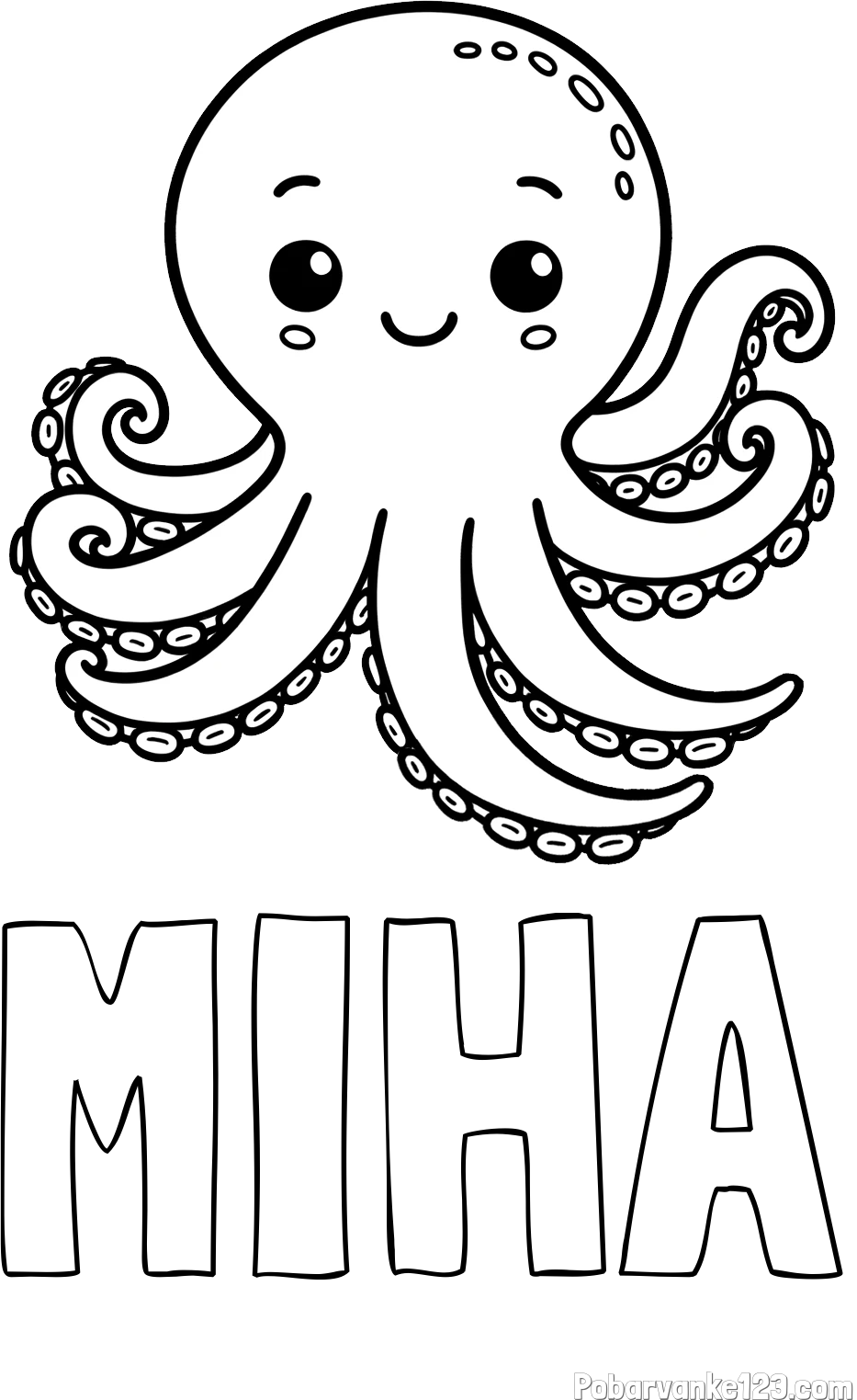 Pobarvanka imena MIHA in pobarvanka ljubke in nasmejane hobotnice