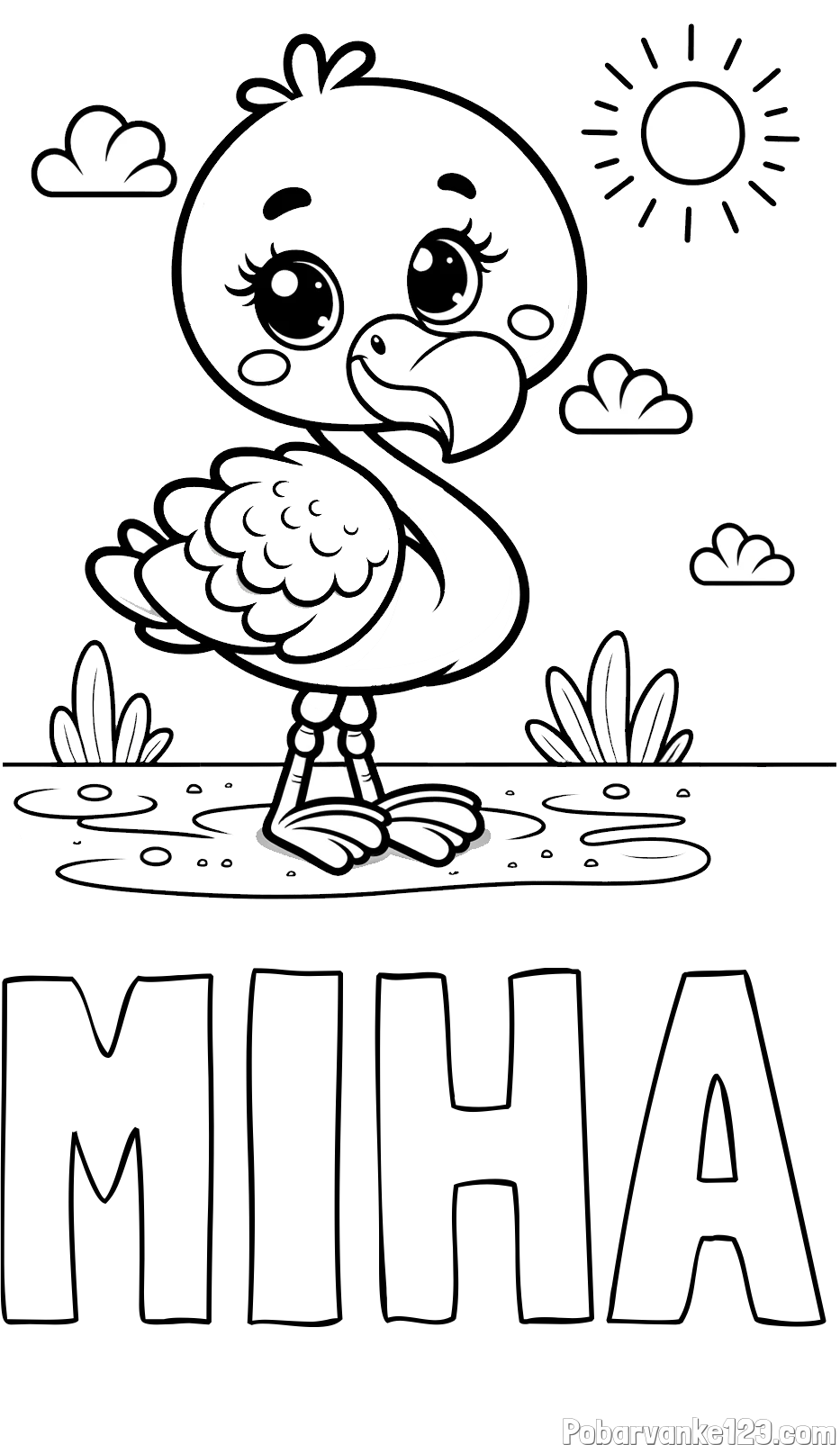 Pobarvanka imena MIHA in pobarvanka ljubkega flaminga