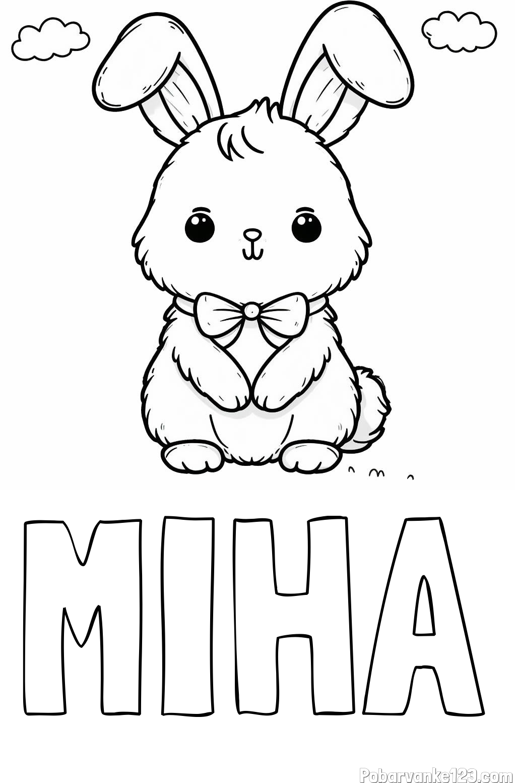 Pobarvanka imena MIHA in pobarvanka prikupnega zajčka