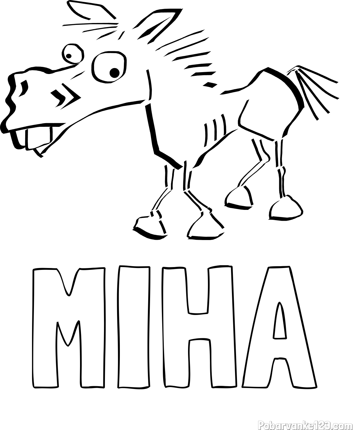 Pobarvanka imena MIHA in pobarvanka smešni konj