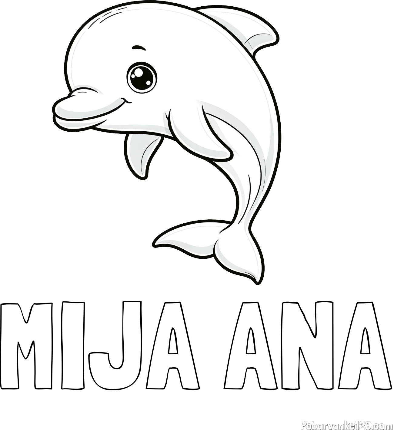 Pobarvanka imena MIJA ANA in otroška pobarvanka ljubkega delfina