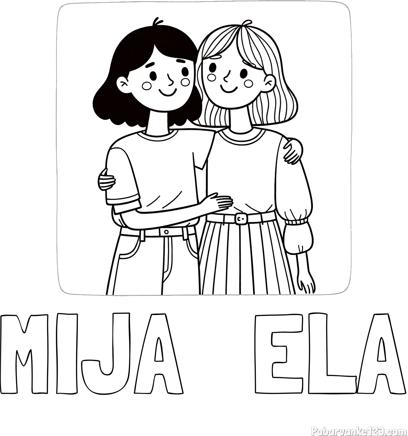 Pobarvanka imena MIJA   ELA in otroška pobarvanka dveh prijateljic