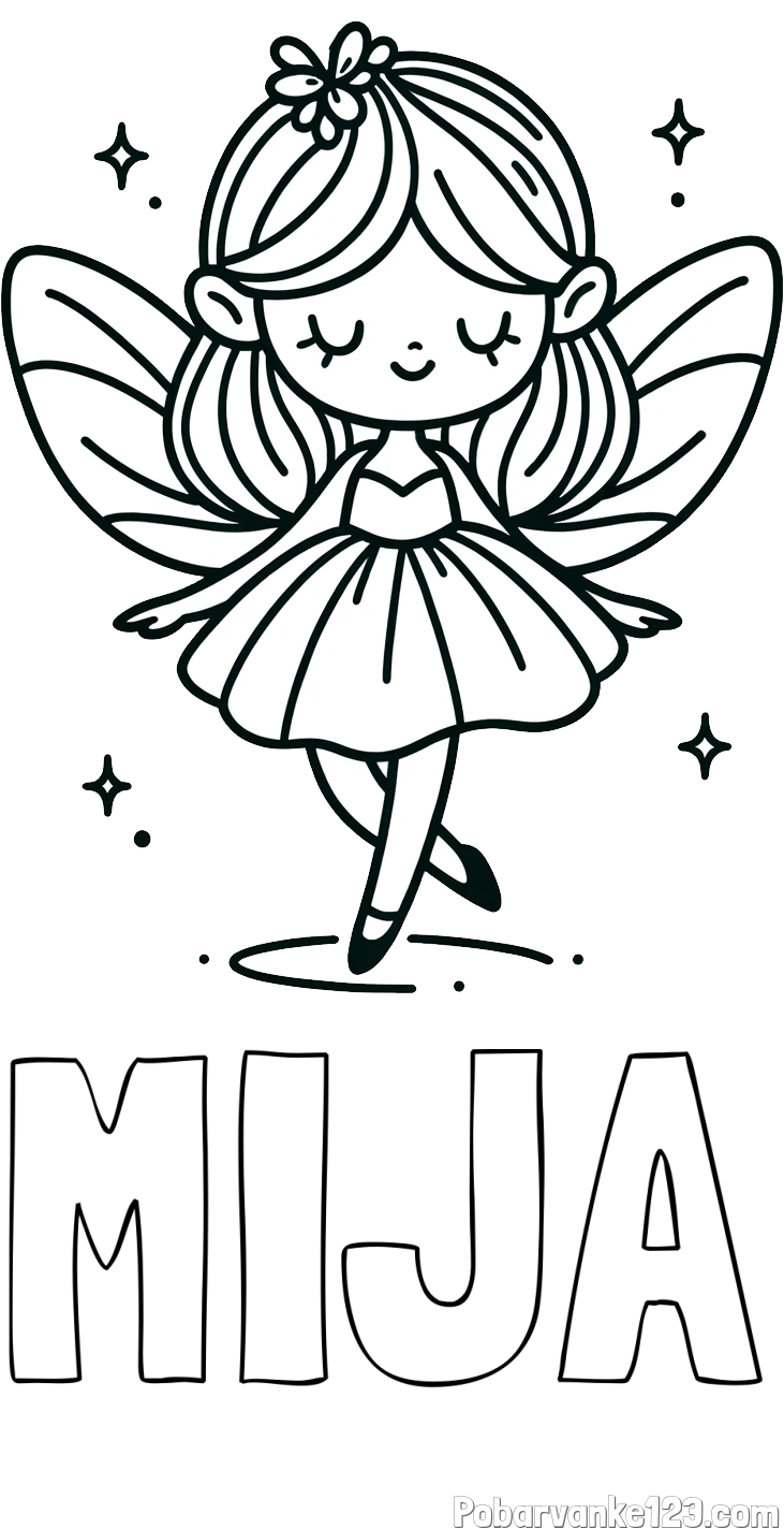 Pobarvanka imena MIJA in enostavna pobarvanka čarobne vile