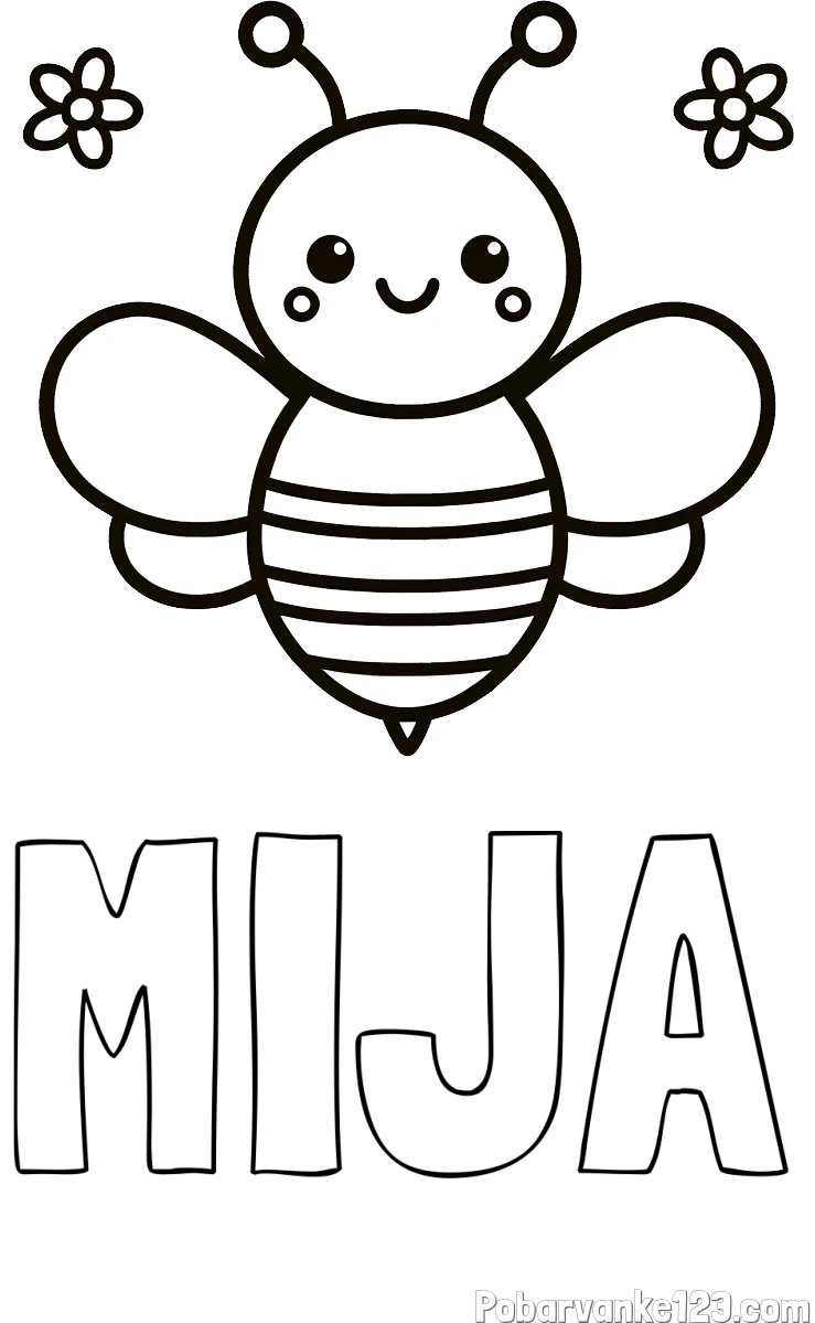 Pobarvanka imena MIJA in otroška pobarvanka čebele