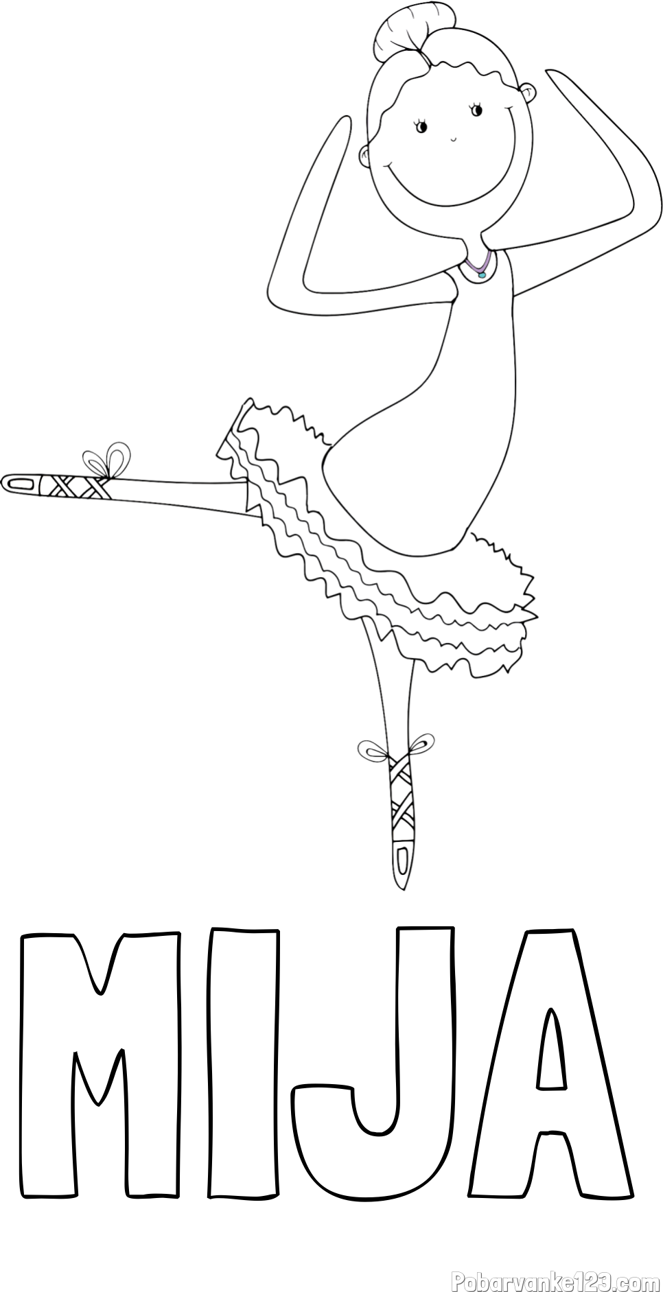 Pobarvanka imena MIJA in pobarvanka balerine