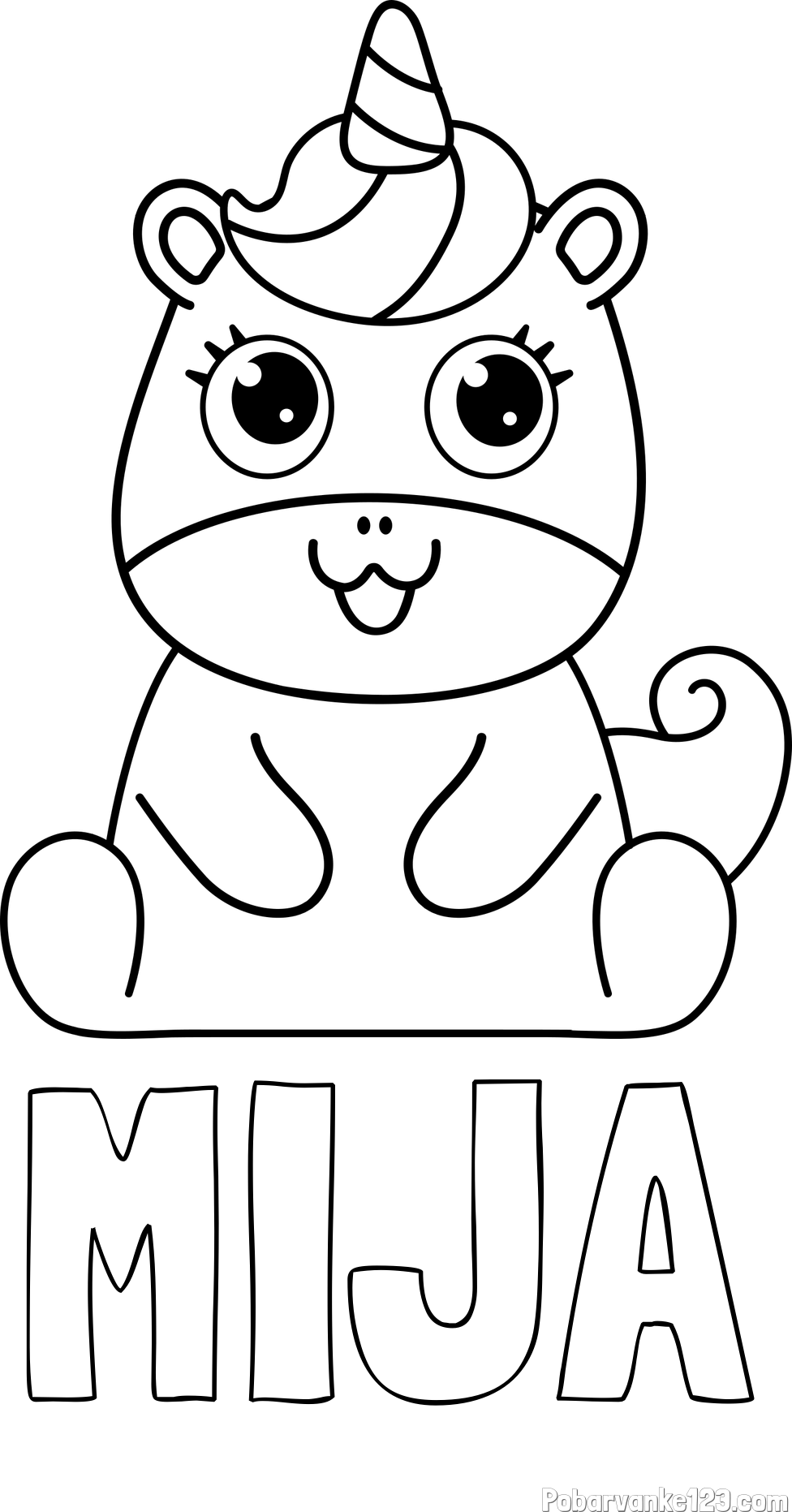 Pobarvanka imena MIJA in pobarvanka čudovitega samoroga Unicorn