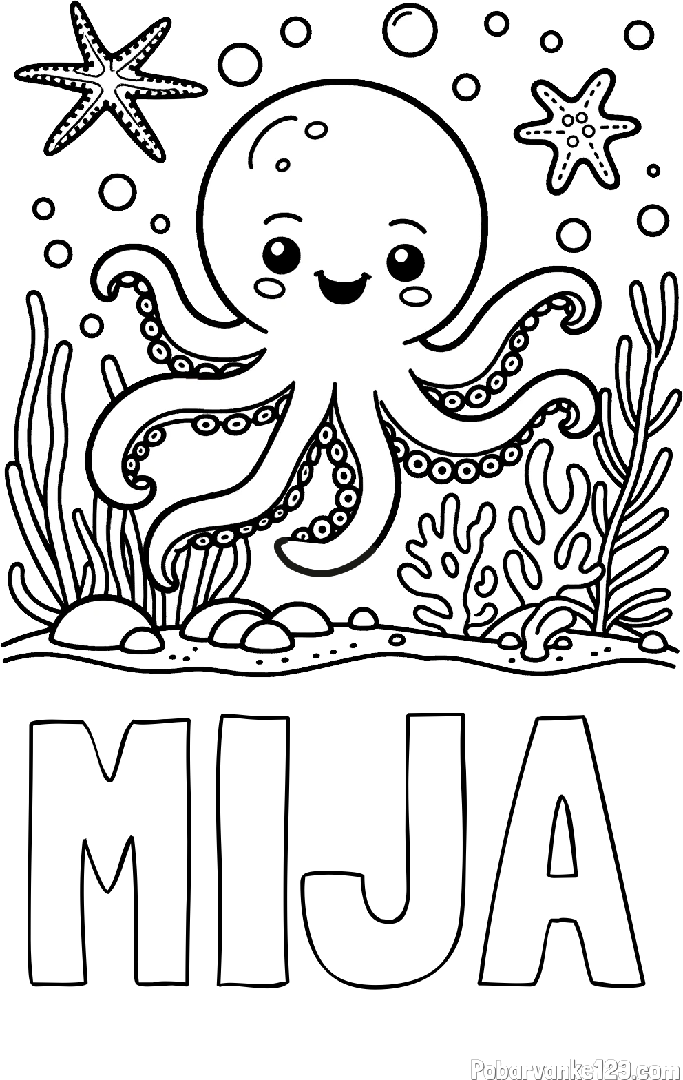 Pobarvanka imena MIJA in pobarvanka hobotnice