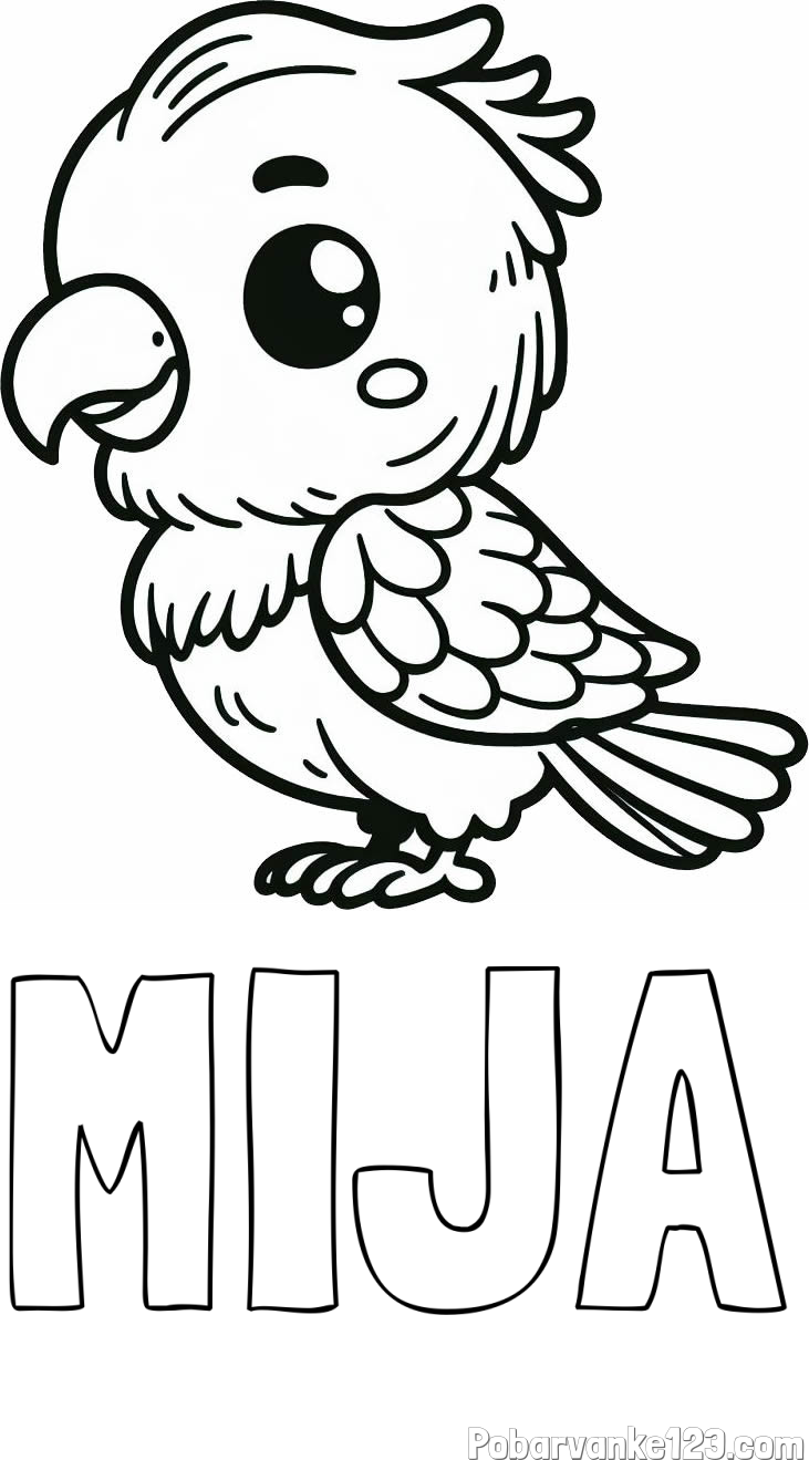 Pobarvanka imena MIJA in pobarvanka ljubkega papagaja