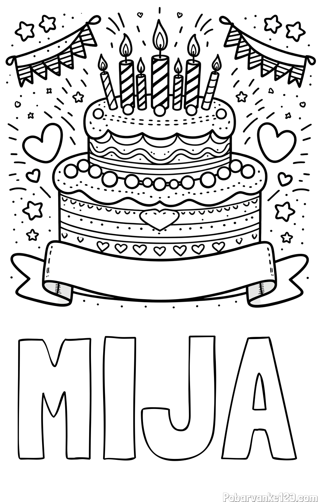 Pobarvanka imena MIJA in pobarvanka velike torte za rojstni dan