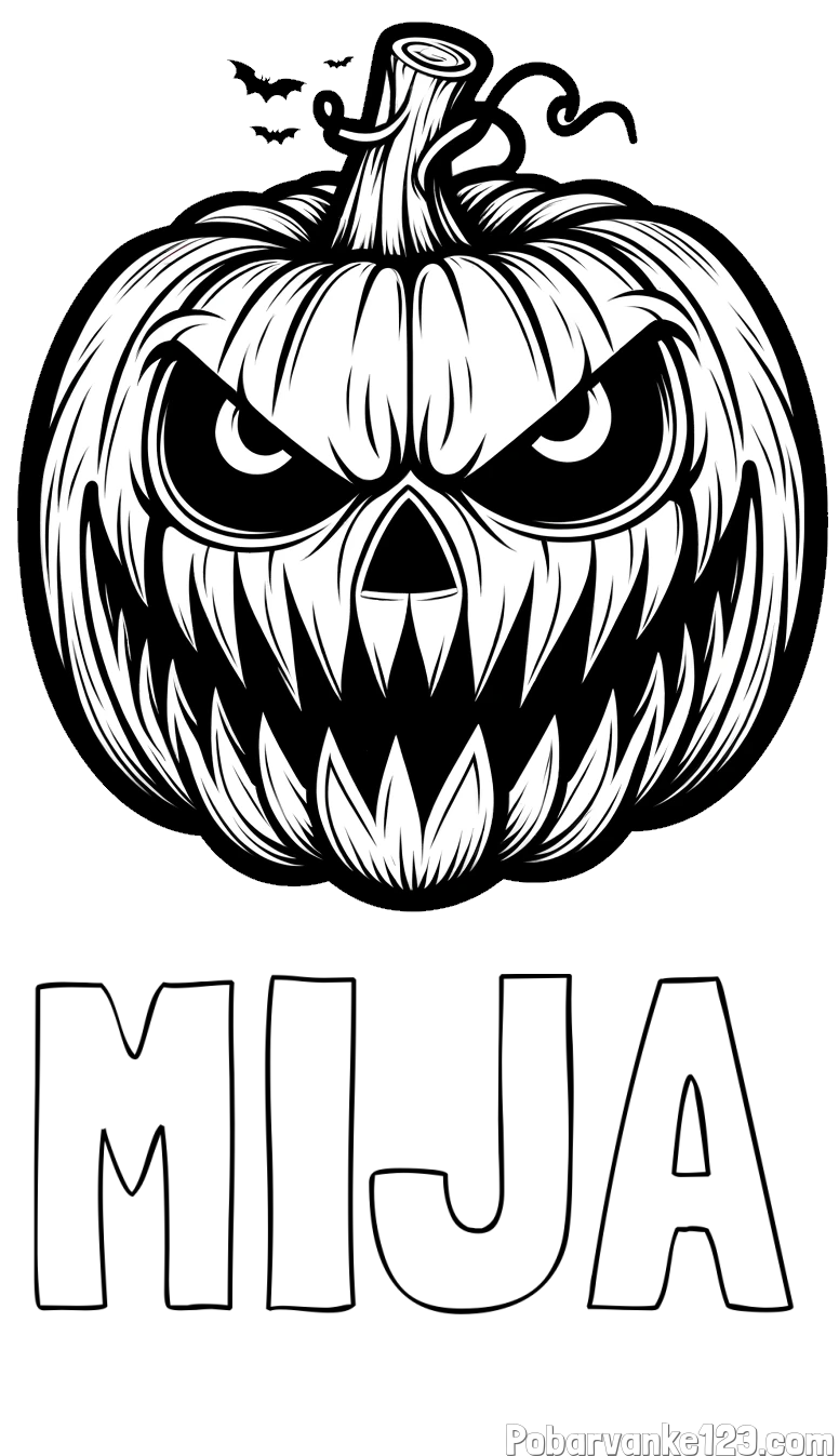Pobarvanka imena MIJA in pobarvanka zlobne buče za noč čarovnic