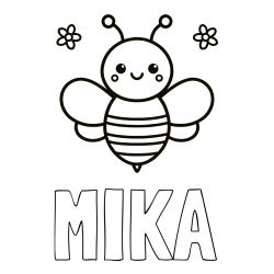 Online izdelana pobarvanka - Pobarvanka imena MIKA in otroška pobarvanka čebele