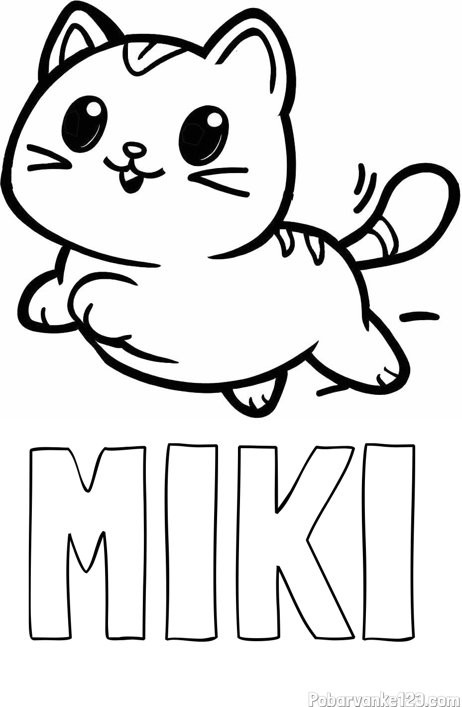 Pobarvanka imena MIKI in pobarvanka prikupne mačke med tekom