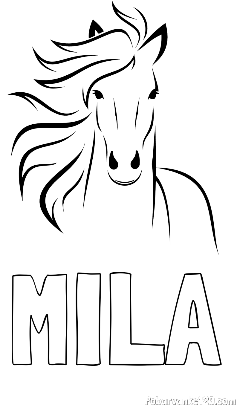 Pobarvanka imena MILA in lepa pobarvanka konja