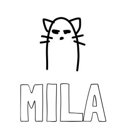Online izdelana pobarvanka - Pobarvanka imena MILA in luštkana mačka