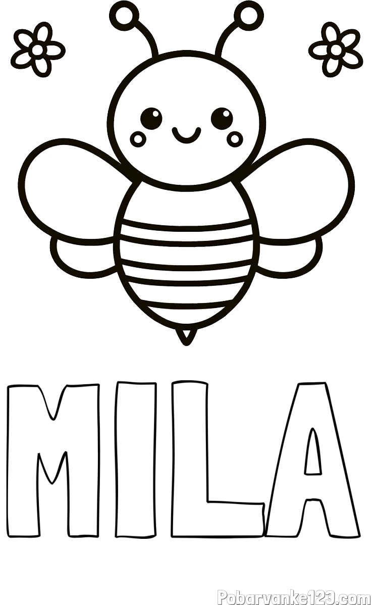 Pobarvanka imena MILA in otroška pobarvanka čebele