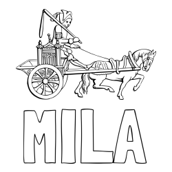 Online izdelana pobarvanka - Pobarvanka imena MILA in pobarvanka konja in kočijaža