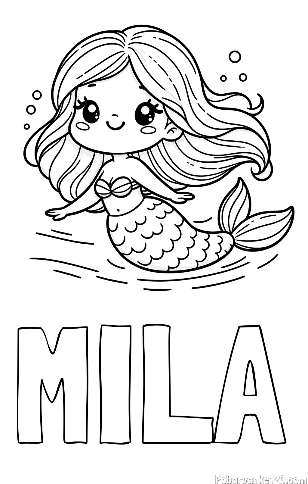 Pobarvanka imena MILA in pobarvanka ljubke morske deklice
