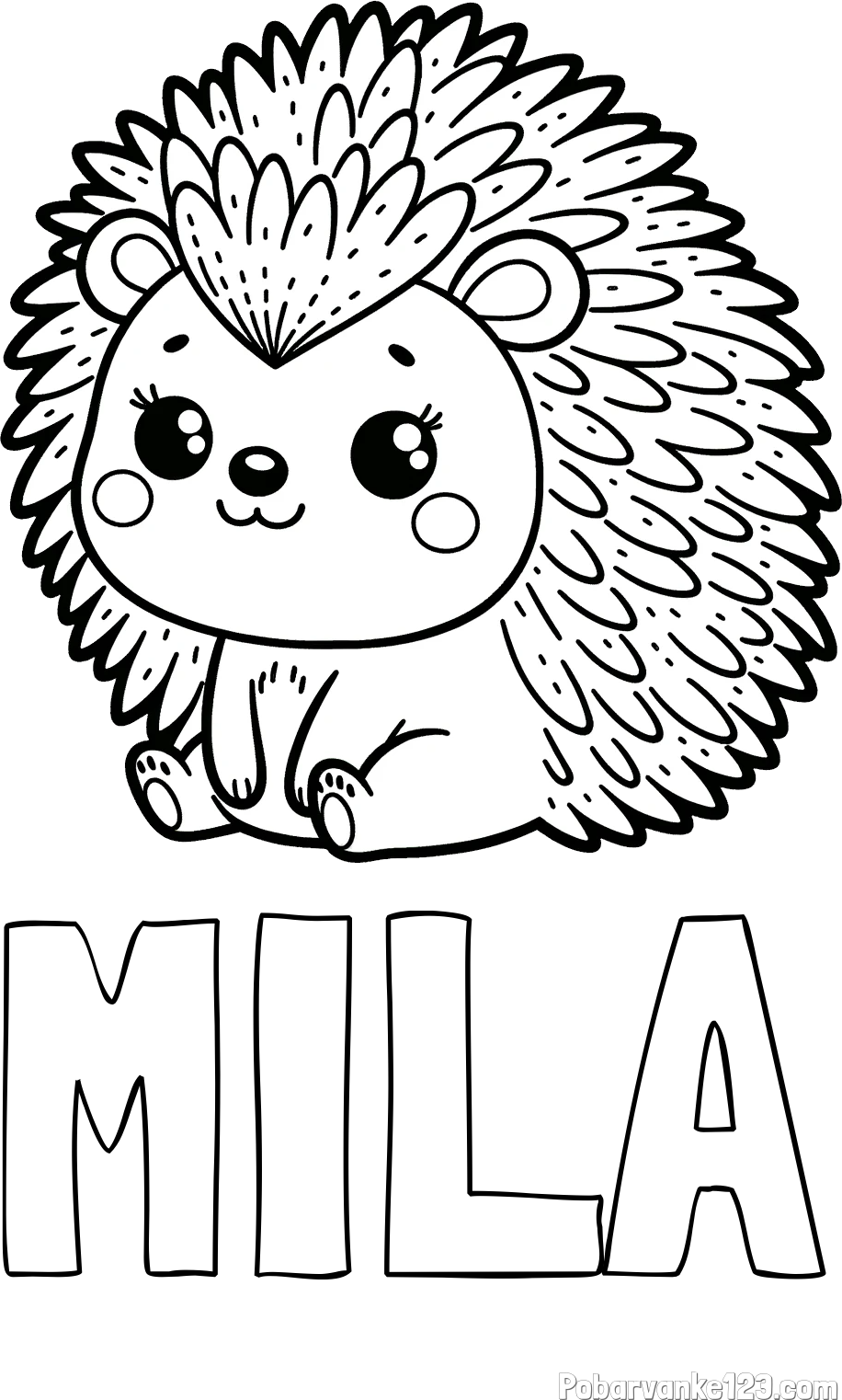 Pobarvanka imena MILA in pobarvanka nasmejanega ježka