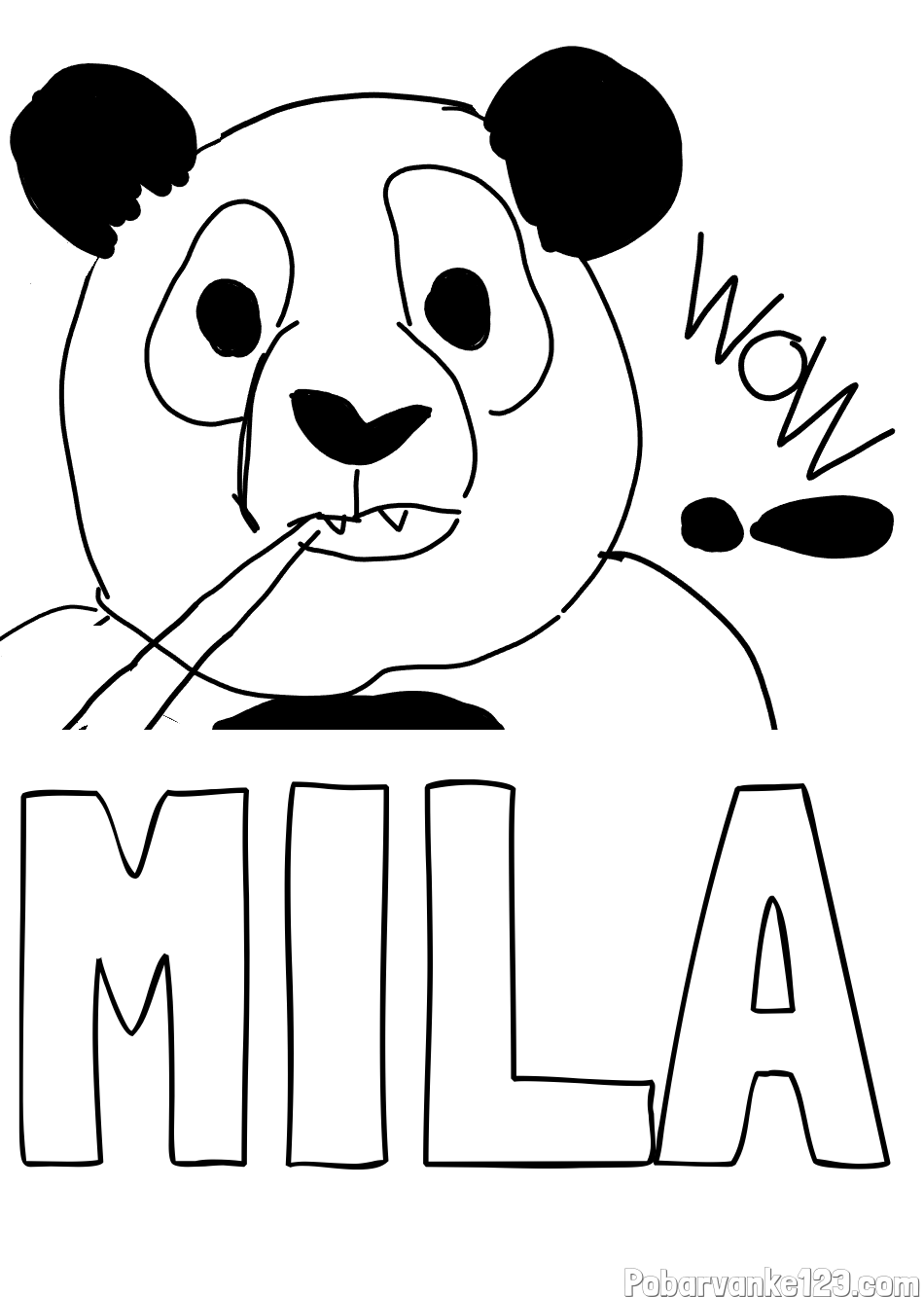 Pobarvanka imena MILA in pobarvanka “Prestrašena panda”