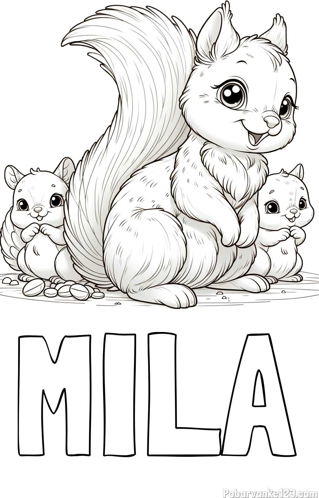 Pobarvanka imena MILA in pobarvanka veveričje družine